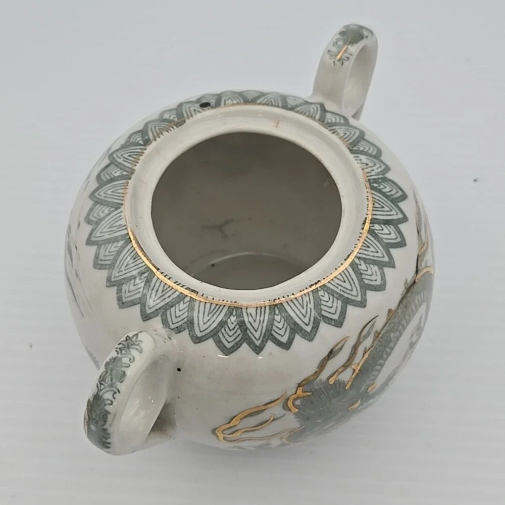 Vintage Japan Green White Gold Dragons Imari Ware Sugar Dish Dragon Ware‎